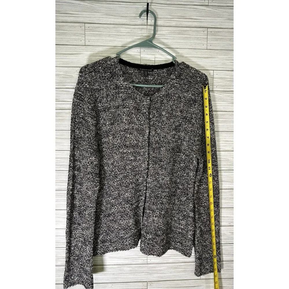 Eileen Fisher Black Speck Roundneck Organic Linen Cotton Grain Cardigan Size Med